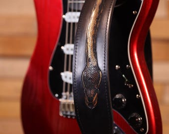 Hand-Painted Snake Leather Guitar Strap – Adjustable, Personalised Musician Gift