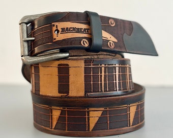 Personalized Leather Belt - Bass Guitar design - Gift for him/her/them - Handmade Custom Music Lovers Gift  - Father’s Day Gift