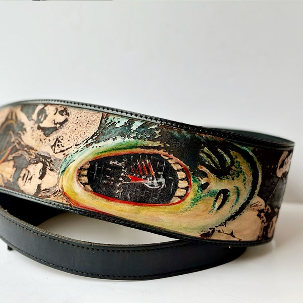 Personalized Guitar strap - The Wall 3D Scream Strap - Handpainted Floyd’s Leather Strap - Music lovers Gift - For Acoustic, Electric & Bass