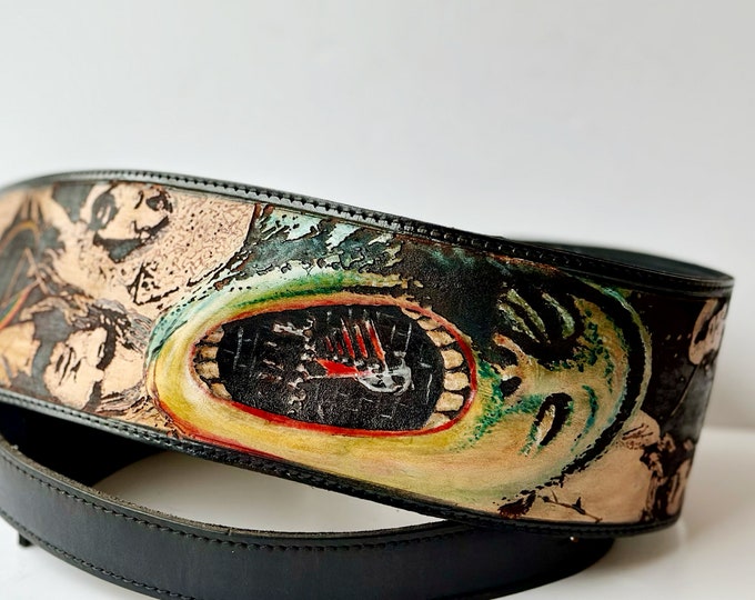 Featured listing image: Personalized Guitar strap - The Wall 3D Scream Strap - Handpainted Floyd’s Leather Strap - Music lovers Gift - For Acoustic, Electric & Bass