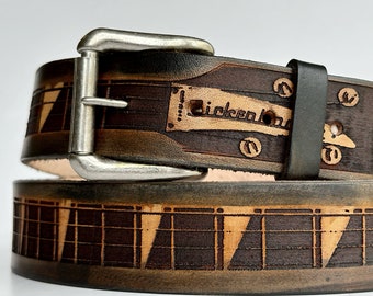 Personalized Leather Belt - Bass Guitar design - Gift for him/her/them - Handmade Custom Leather Belt, Premium Full Grain Leather,