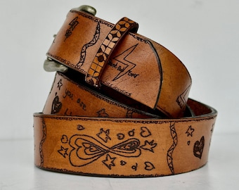 Your child's drawings used in a bespoke design - Gift for him/her/them - Personalized Fathers Day gift - Custom handmade leather belt