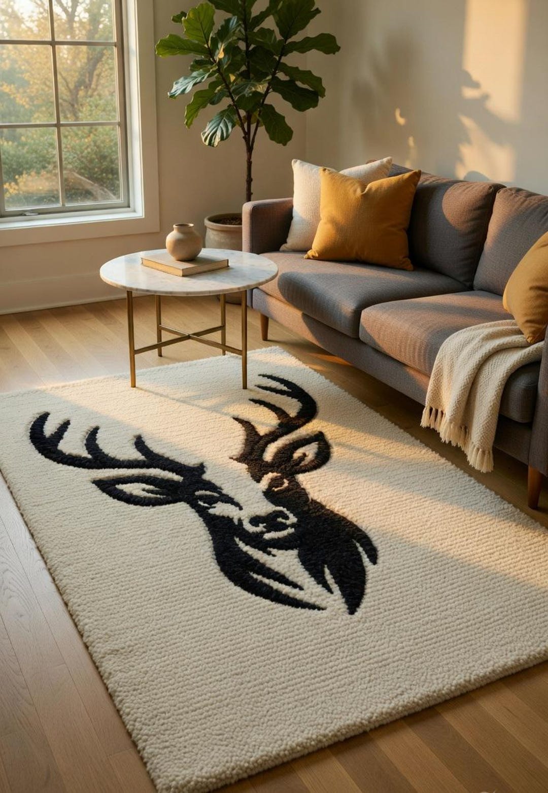 Handmade Wool Deer Head Rug, Majestic Antler Design Carpet, Modern ...
