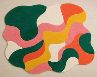 Handgetuft vloerkleed met organische vorm, modern abstract Blob Art-tapijt