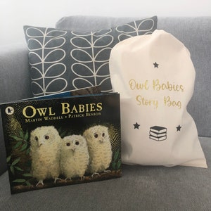 Conjunto de livro de histórias Owl Babies e bolsa de histórias de algodão orgânico