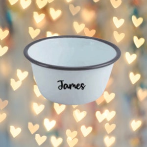 Personalised Enamel White Bowl With Coloured Rim 12cm Bowl customise with your name image 7