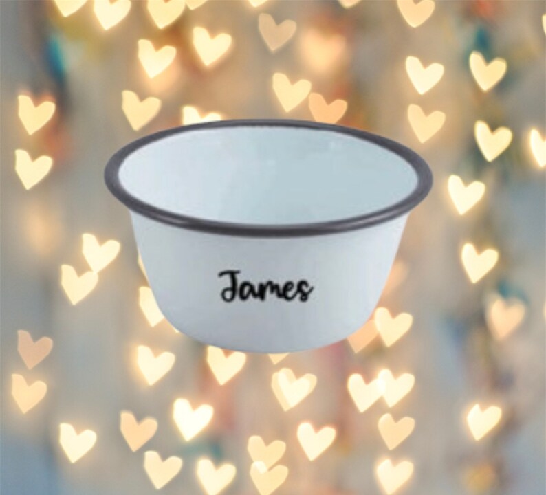 Personalised Enamel White Bowl With Coloured Rim 12cm Bowl customise with your name image 7