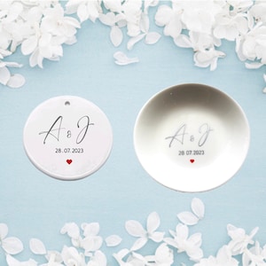 Personalised Monogram Initial Mini Wedding Ring Dish & Ceramic Decoration - gift for wedding or engagement