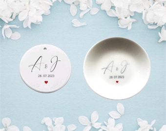 Personalised Monogram Initial Mini Wedding Ring Dish & Ceramic Decoration - gift for wedding or engagement