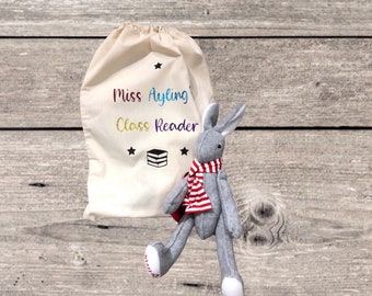 Personalised Organic Rainbow Cotton Story Bag Sack - add your name - a perfect gift