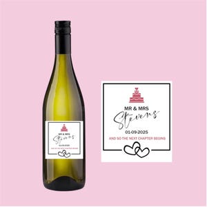Personalised Wine Bottle Wedding Cake Label Decal - choose your name and date