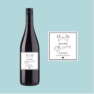 Personalised Wine Bottle Wedding Doves Label Decal - choose your name and date