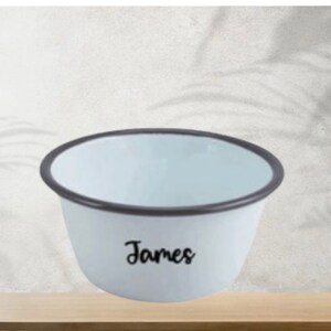 Personalised Enamel White Bowl With Coloured Rim 12cm Bowl customise with your name image 3