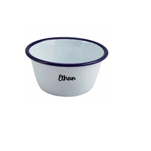 Personalised Enamel White Bowl With Coloured Rim 12cm Bowl customise with your name image 6