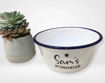 Personalised White Enamel Cereal Bowl - add your personalised message