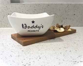 Personalised White Peanuts Nibbles Snack Ceramic Pot - add your own name - perfect accompaniment with gin, beer and wine