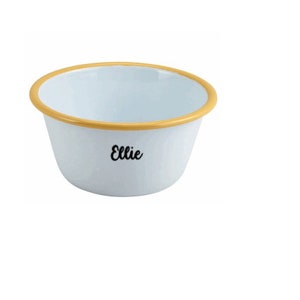 Personalised Enamel White Bowl With Coloured Rim 12cm Bowl customise with your name image 4