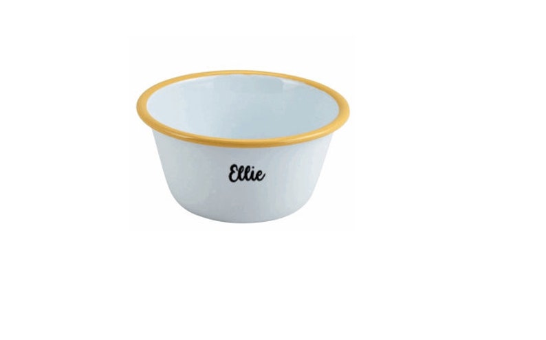 Personalised Enamel White Bowl With Coloured Rim 12cm Bowl customise with your name image 4