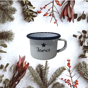 Personalised White Espresso Mini Hot Chocolate Enamel Mug Cup - add your chosen name