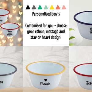 Personalised Enamel White Bowl With Coloured Rim 12cm Bowl customise with your name image 1