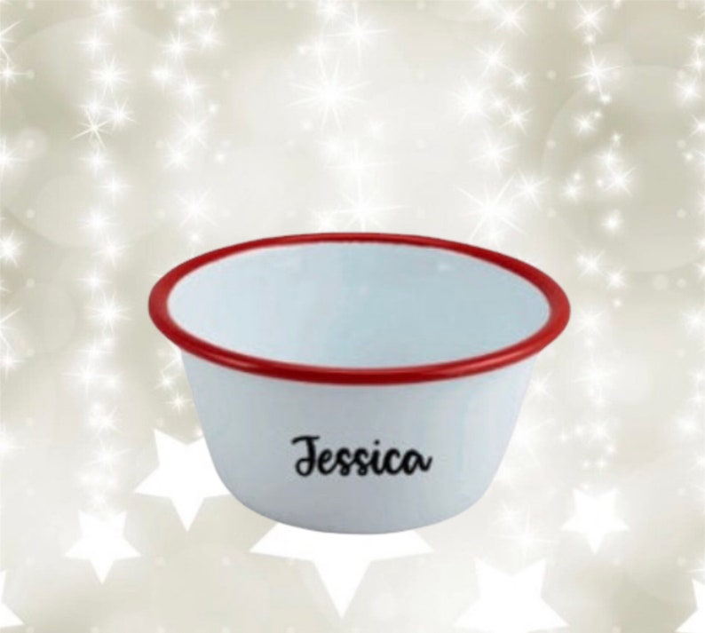 Personalised Enamel White Bowl With Coloured Rim 12cm Bowl customise with your name image 5