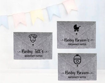 Personalised Grey Felt Pregnancy Maternity Notes Folder - add your choice of wording to personalise