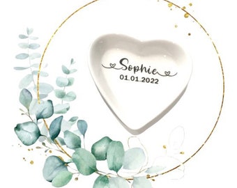 Wedding Bridal Personalised Heart Jewellery Dish - personalised with name and date