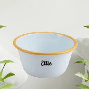 Personalised Enamel White Bowl With Coloured Rim 12cm Bowl customise with your name image 2