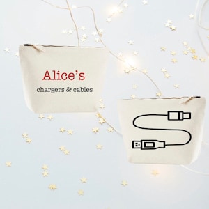 Personalised Travel Accessories Leads Cables Chargers Cotton Zip Case Bag