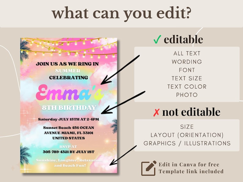 Editable Rainbow Summer Birthday Invitation Pastel Phone Printable editable-rainbow-summer-birthday-invitation-pastel-phone-printable