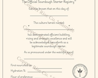 Sourdough Starter Naming Certificate – Vintage, Funny Printable Registry Document (Digital Download)