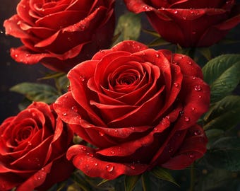 Red Rose Wall Art Print, Moody Floral Decor, Romantic Botanical ...