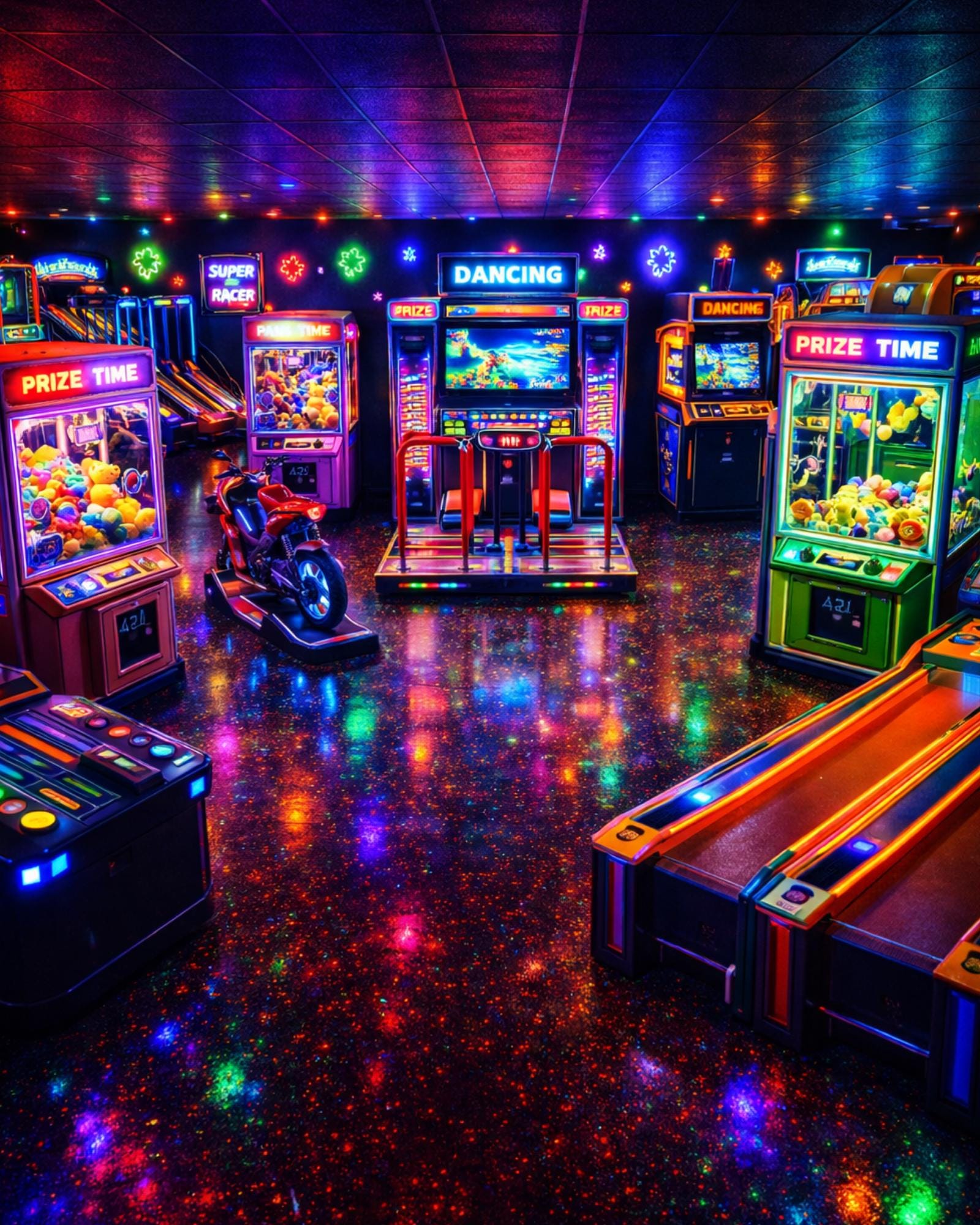 Retro Arcade 8x10 Print, Neon Game Room Wall Art, Gamer Decor, Skee ...