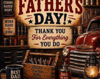 Father’s Day Printable Card, Garage 8.5 x 5.5 Foldable Card