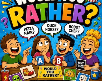 Would You Rather Printable Game 8x10in, 100 Funny Questions PDF- 12 pages