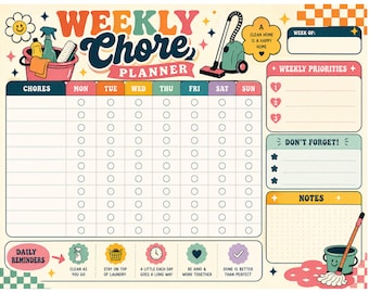Printable Chore Planner Bundle, US Letter Landscape Cleaning Checklist Set