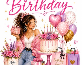 Girls Birthday Printable Greeting Card 8.5x5.5 Foldable Card