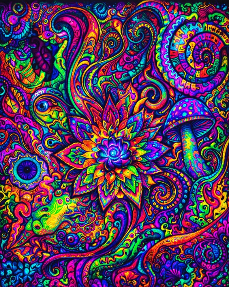 Psychedelic Floral Wall Art Set, Retro Flower Print 8x10 - Etsy