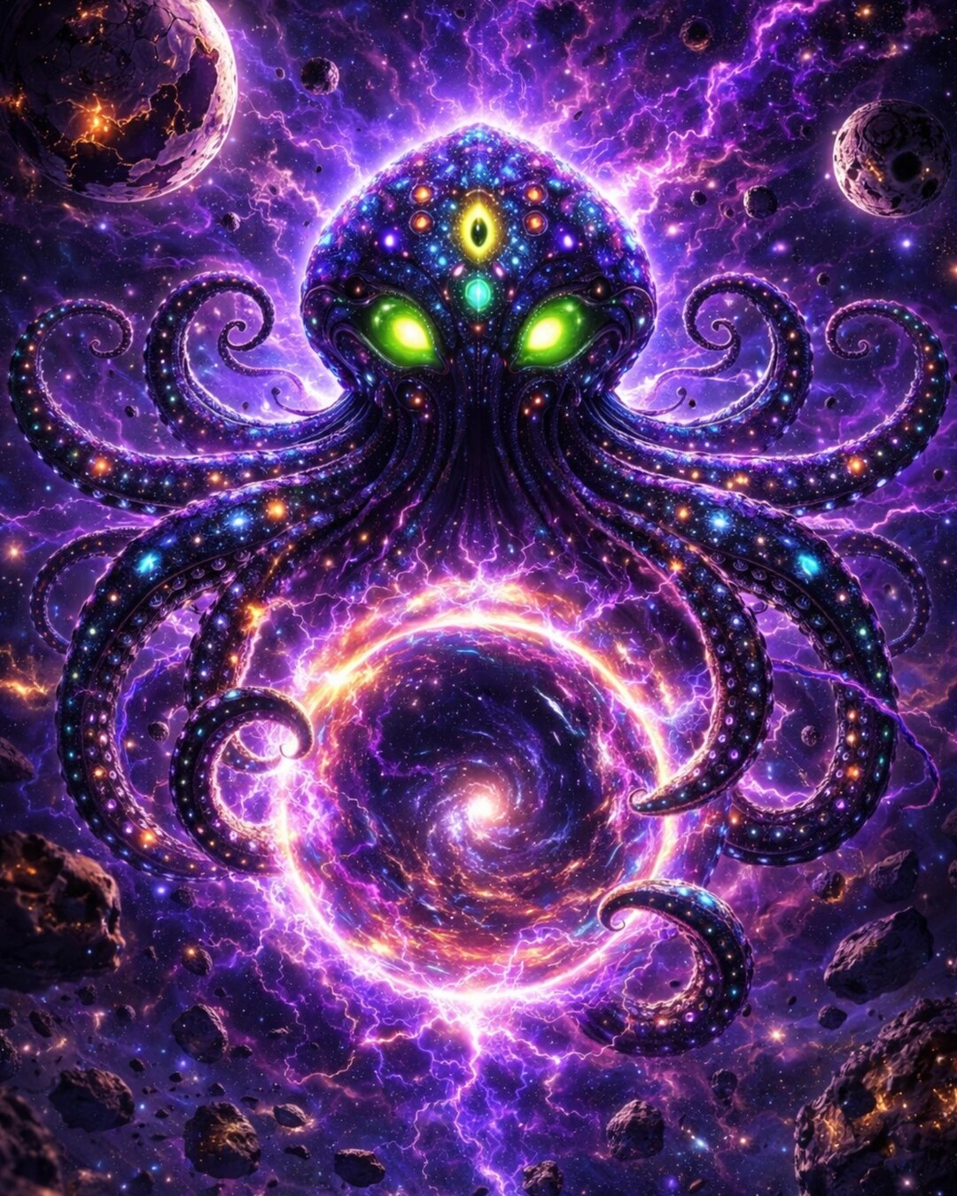 Alien Octopus Wall Art Set of 3, Sci Fi, Cosmic Prints, Digital ...