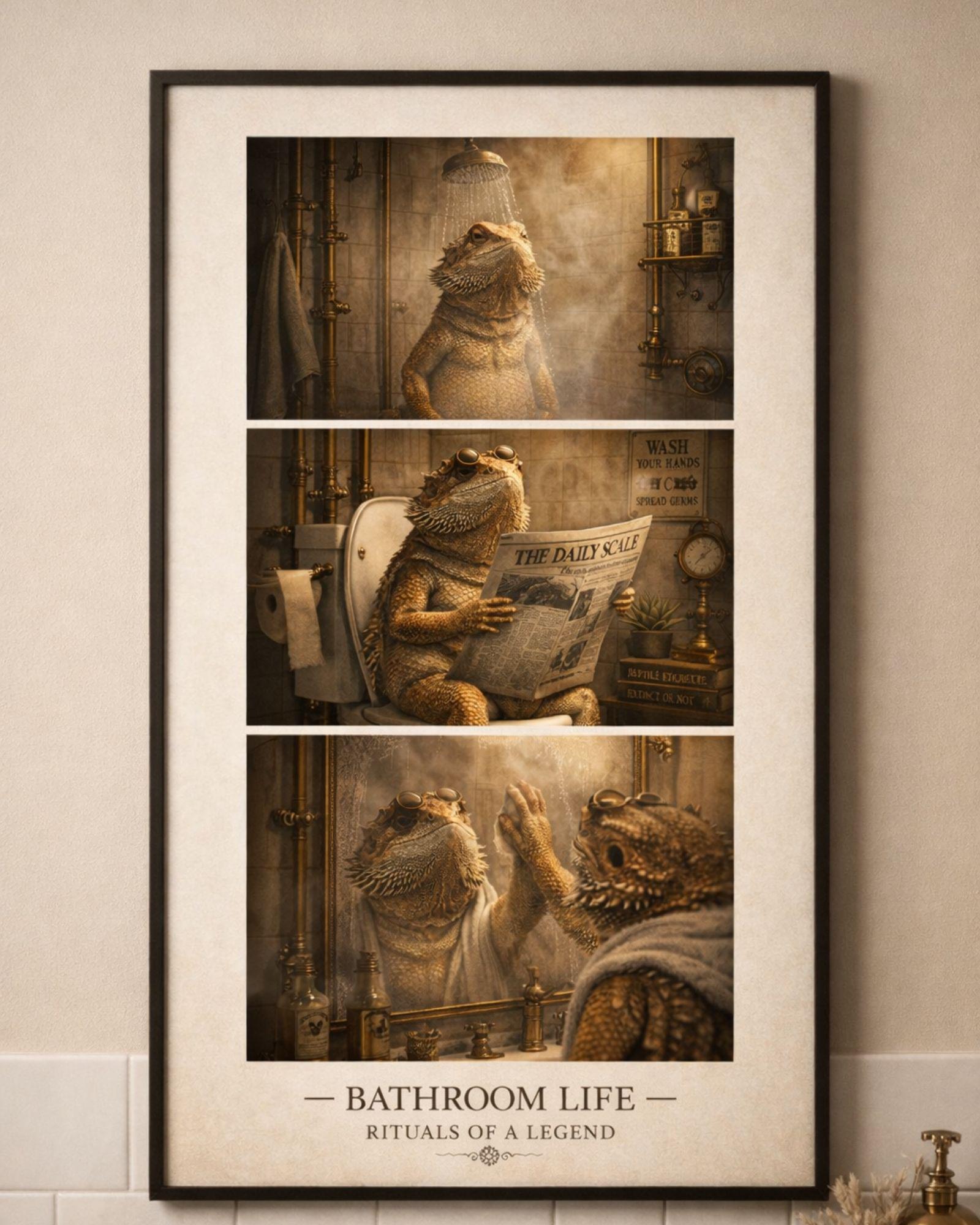 Funny Bearded Dragon Bathroom Wall Art, Vintage Reptile Decor, 8x10 ...