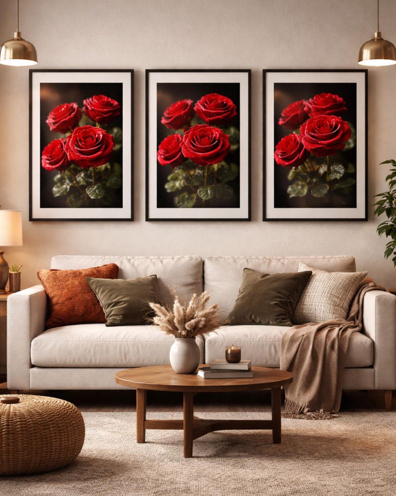 Red Rose Wall Art Print, Moody Floral Decor, Romantic Botanical ...