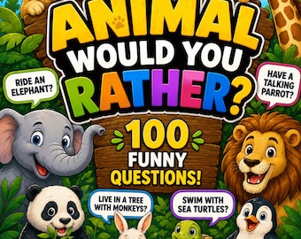 Animal Would You Rather Printable Game 8x10 in, 12 Pages PDF Download