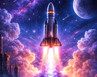 Glowing Rocket Wall Art Set of 3, Space Printable, 8x10 Digital Download