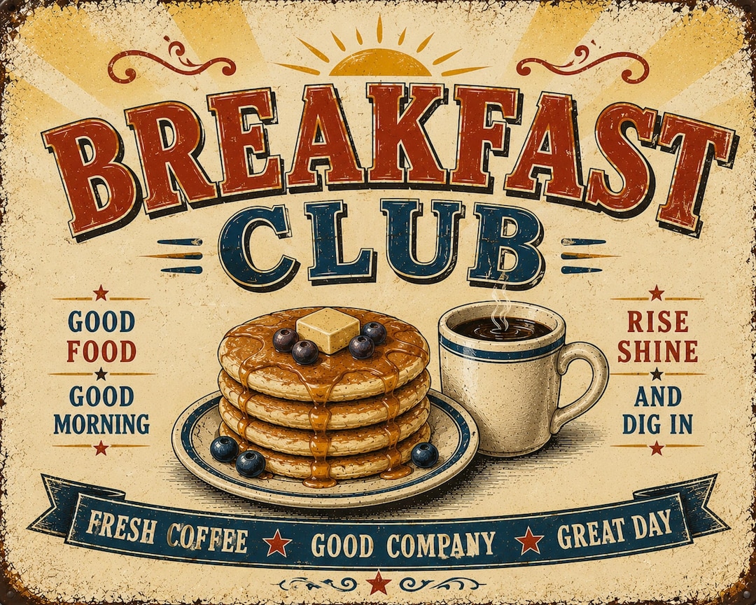 Retro Breakfast Wall Art Set, Vintage Diner Signs, 4 Piece Kitchen ...