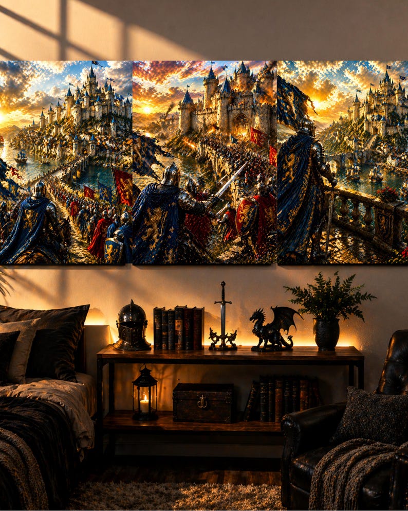 Medieval Castle Wall Art Set, Knight Battle Prints, Fantasy Kingdom ...