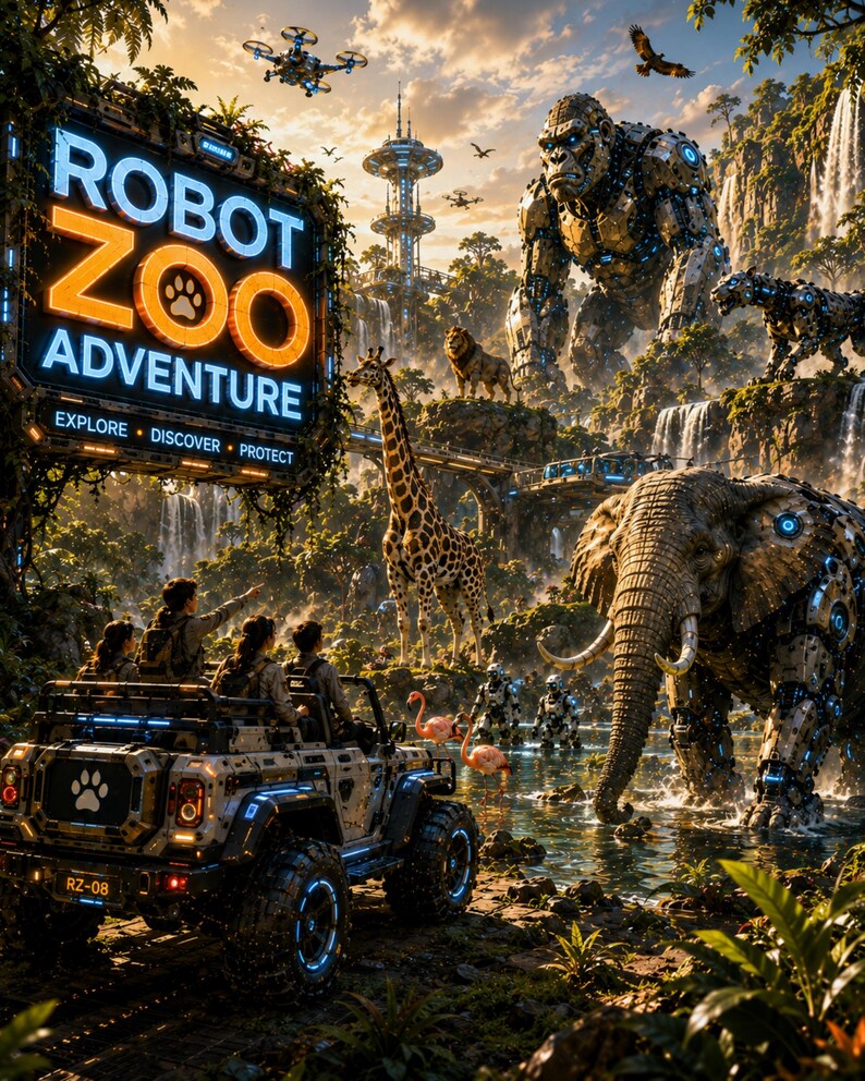 Zoo Guide Robot Robot Zoo Wall Art Set, Futuristic Safari Prints, Sci Fi Animal ...