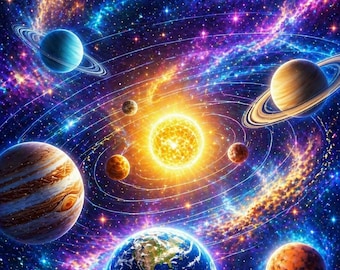Solar System Wall Art Set of 3, 8x10 Space Printable, Galaxy Planet Bedroom Decor