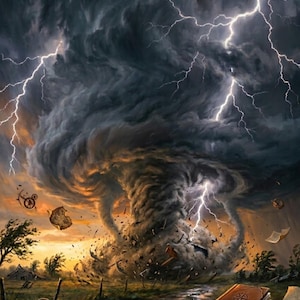 Lámina decorativa imprimible de tormenta con tornado, paisaje meteorológico dramático, descarga digital 8x10