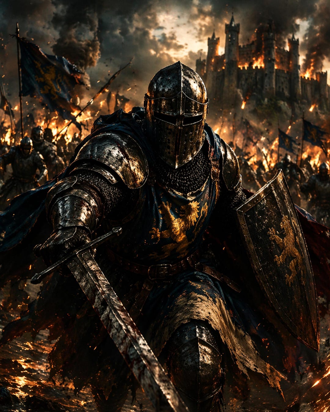 Medieval Knight Wall Art Set, Cinematic Battle Print, Dark Fantasy ...