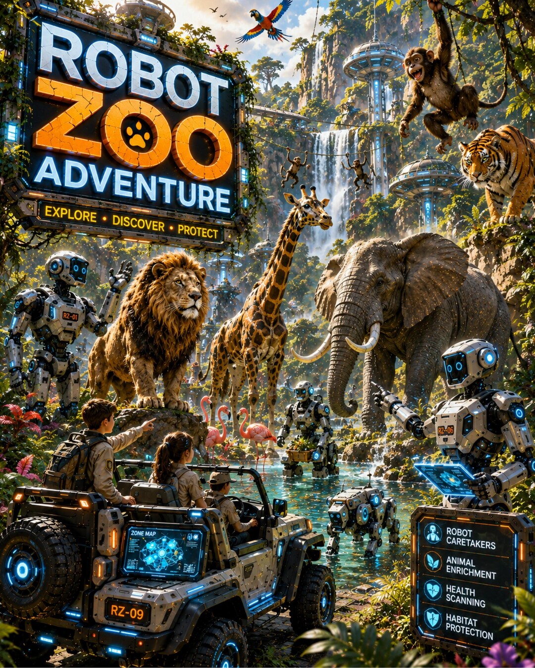 Zoo Guide Robot Robot Zoo Wall Art Set, Futuristic Safari Prints, Sci Fi Animal ...